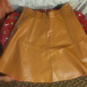 SHEIN Tan A-Line Leather Skirt